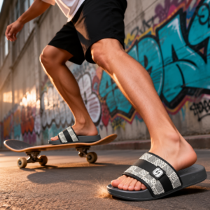 Men’s Checkered Strap Slides – Modern Patterned Style & Casual Comfort