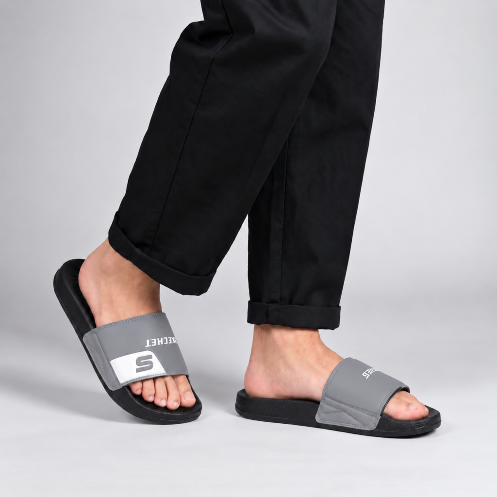 Men’s Classic Sketcher White & Black Slide