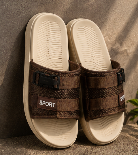 Men’s Brown Sport Slides – Adjustable Comfort for Everyday Wear