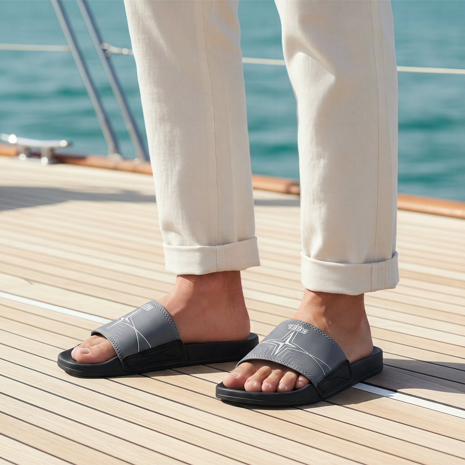 Men’s White Feel  Star Pattern Slides – Casual Sport Look - Image 3