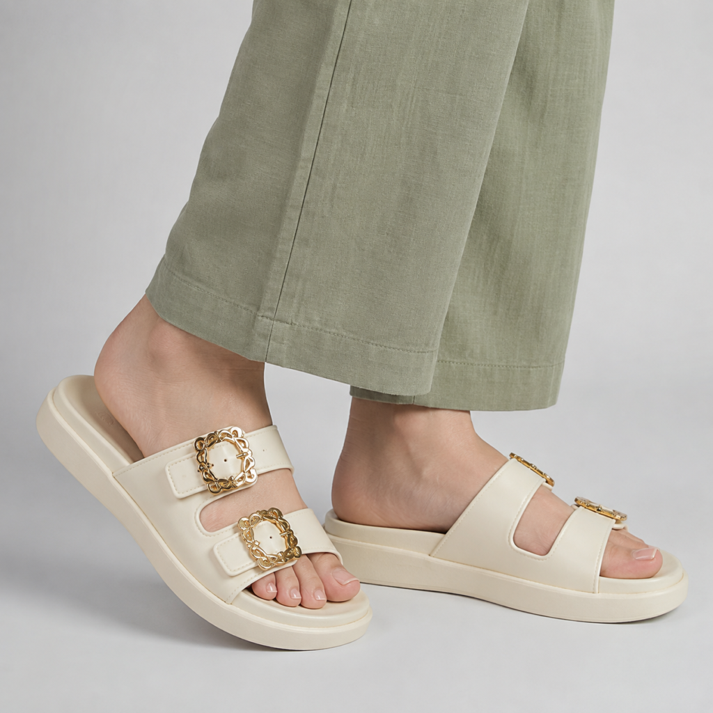 Double Buckle Square Accent Fashion Sandals