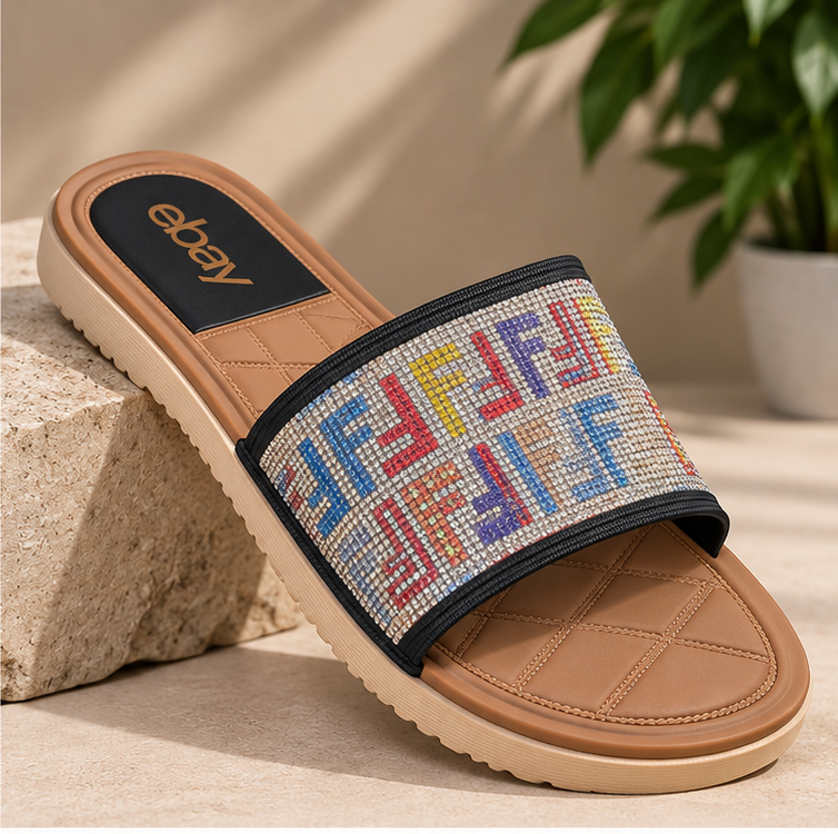 Women’s Multicolor Rhinestone Strap Slide Sandals - Image 4