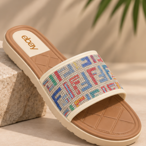 Women’s Multicolor Rhinestone Strap Slide Sandals
