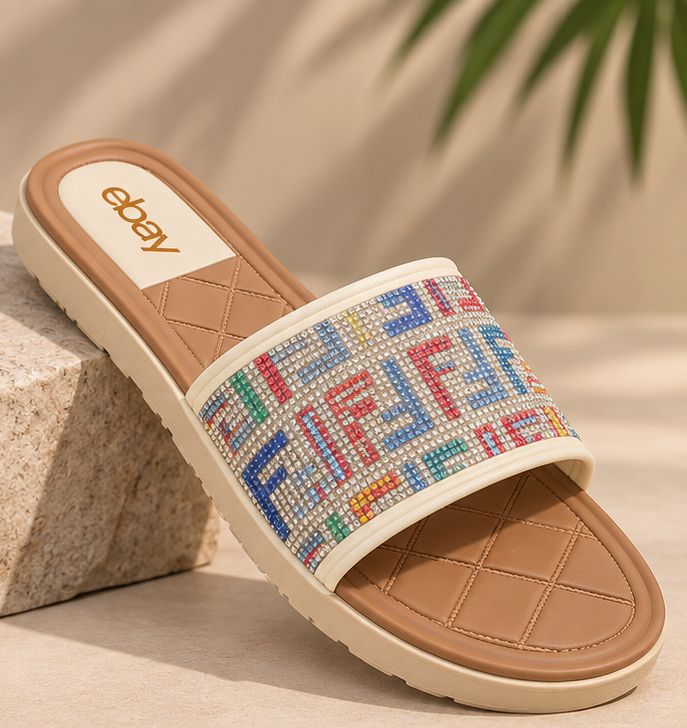 Women’s Multicolor Rhinestone Strap Slide Sandals