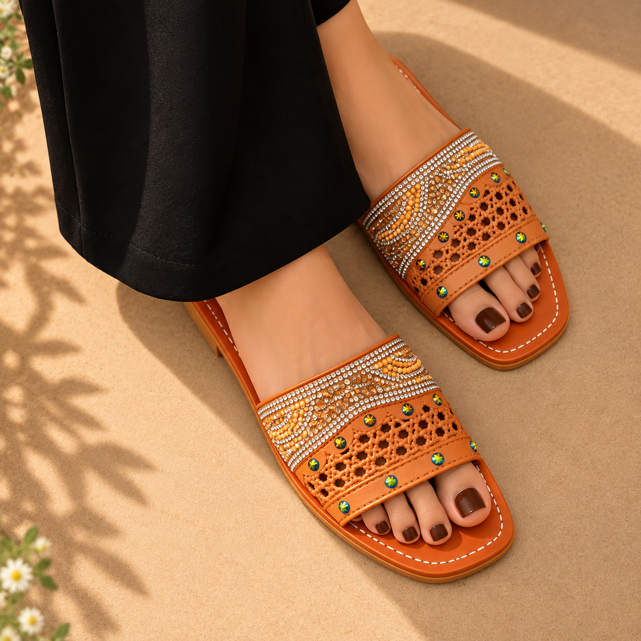 Women’s Stylish Embellished Flat Slides - Image 4