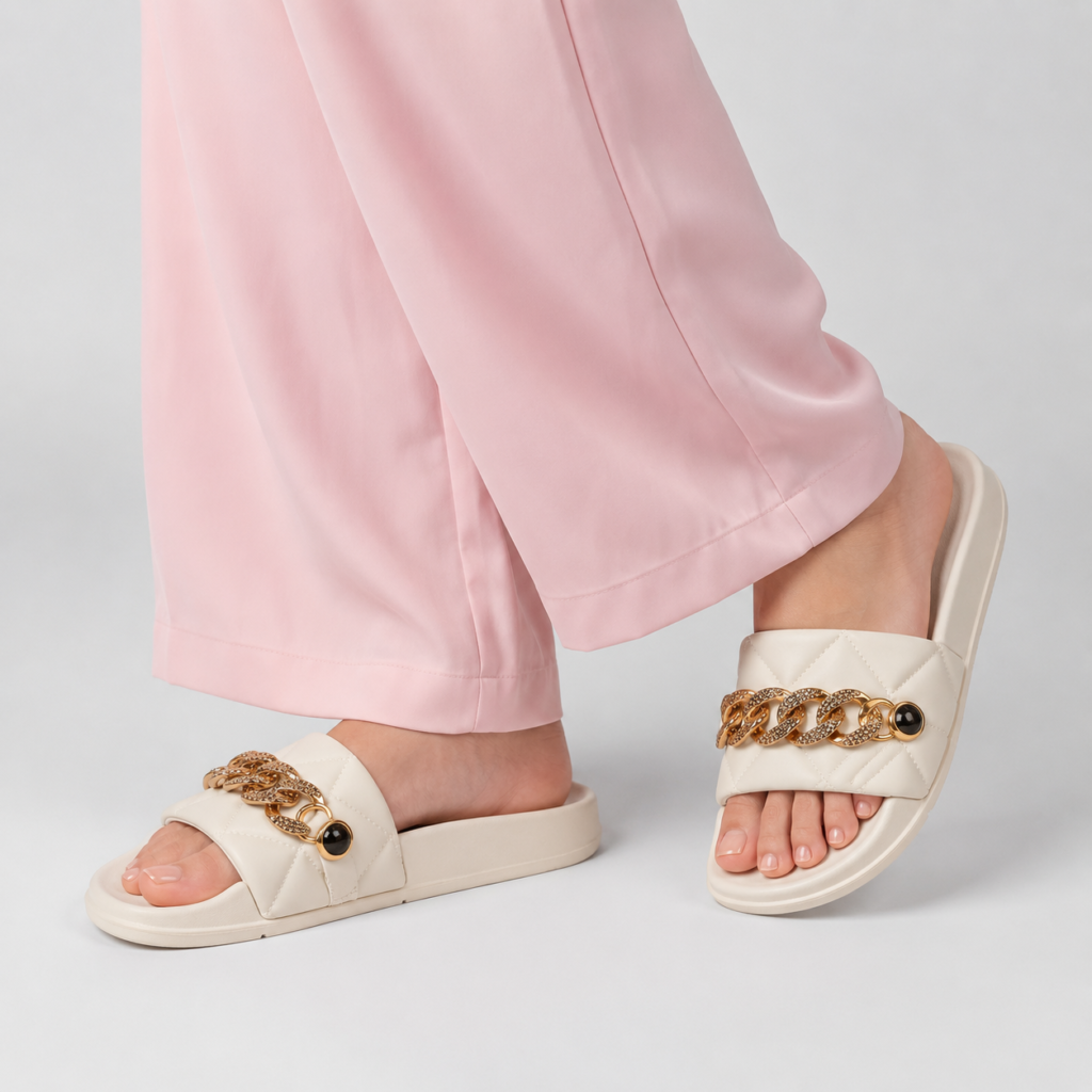 Quilted Chain Accent Fashion Slide