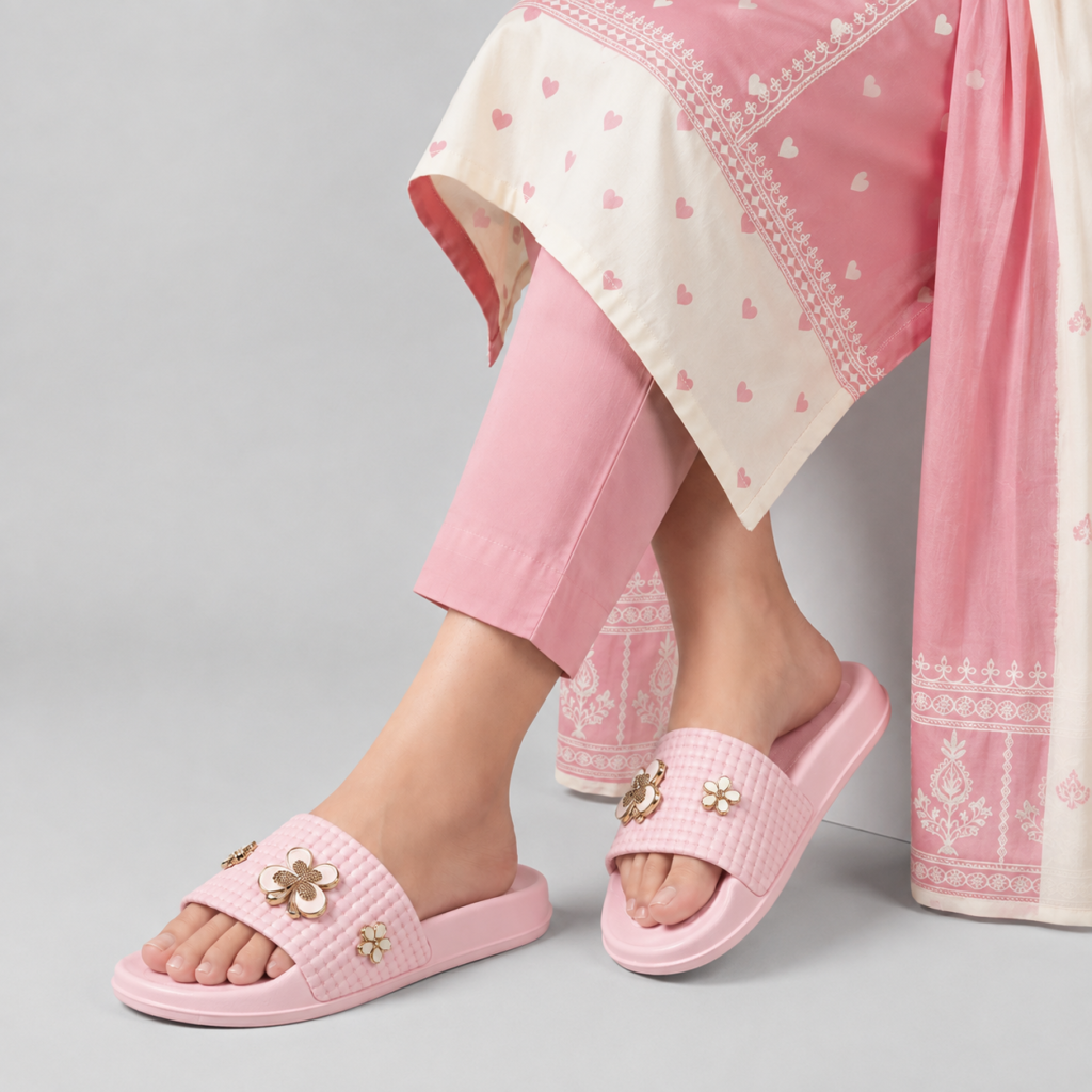 Elegant Floral Embellished Fashion Slides