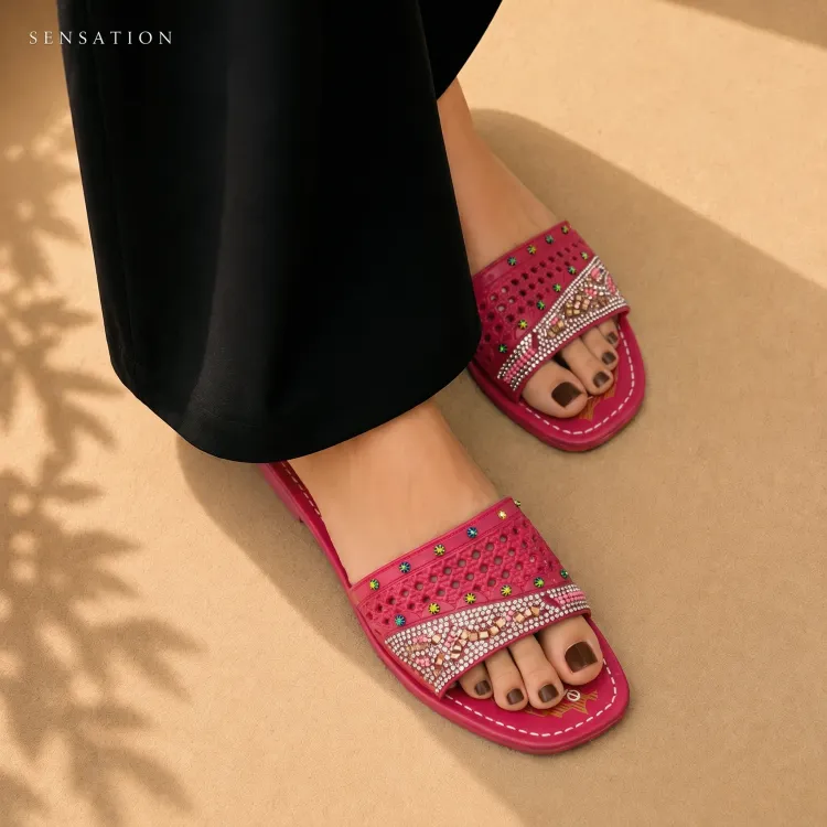Women’s Stylish Embellished Flat Slides - Image 2